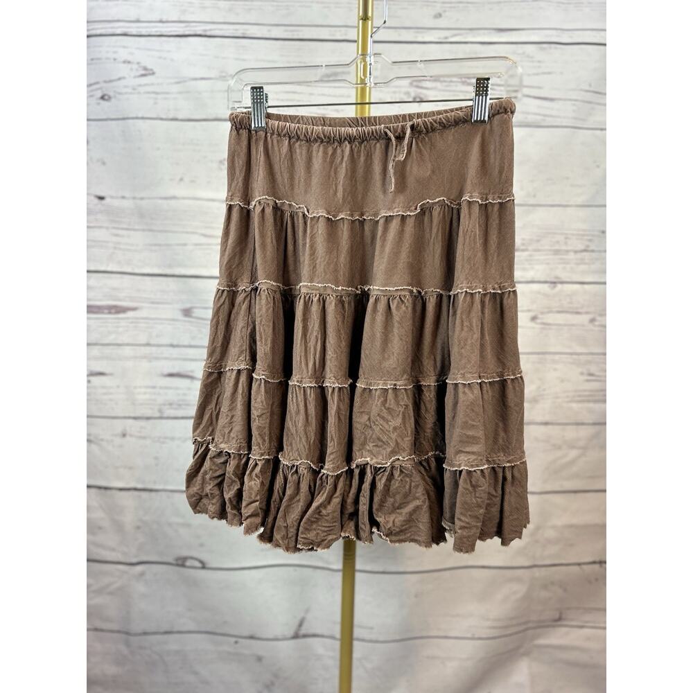 Mini Boden Tiered Skirt Girls 7 8 Cotton Circle Raw Hem Boho Elastic Waist